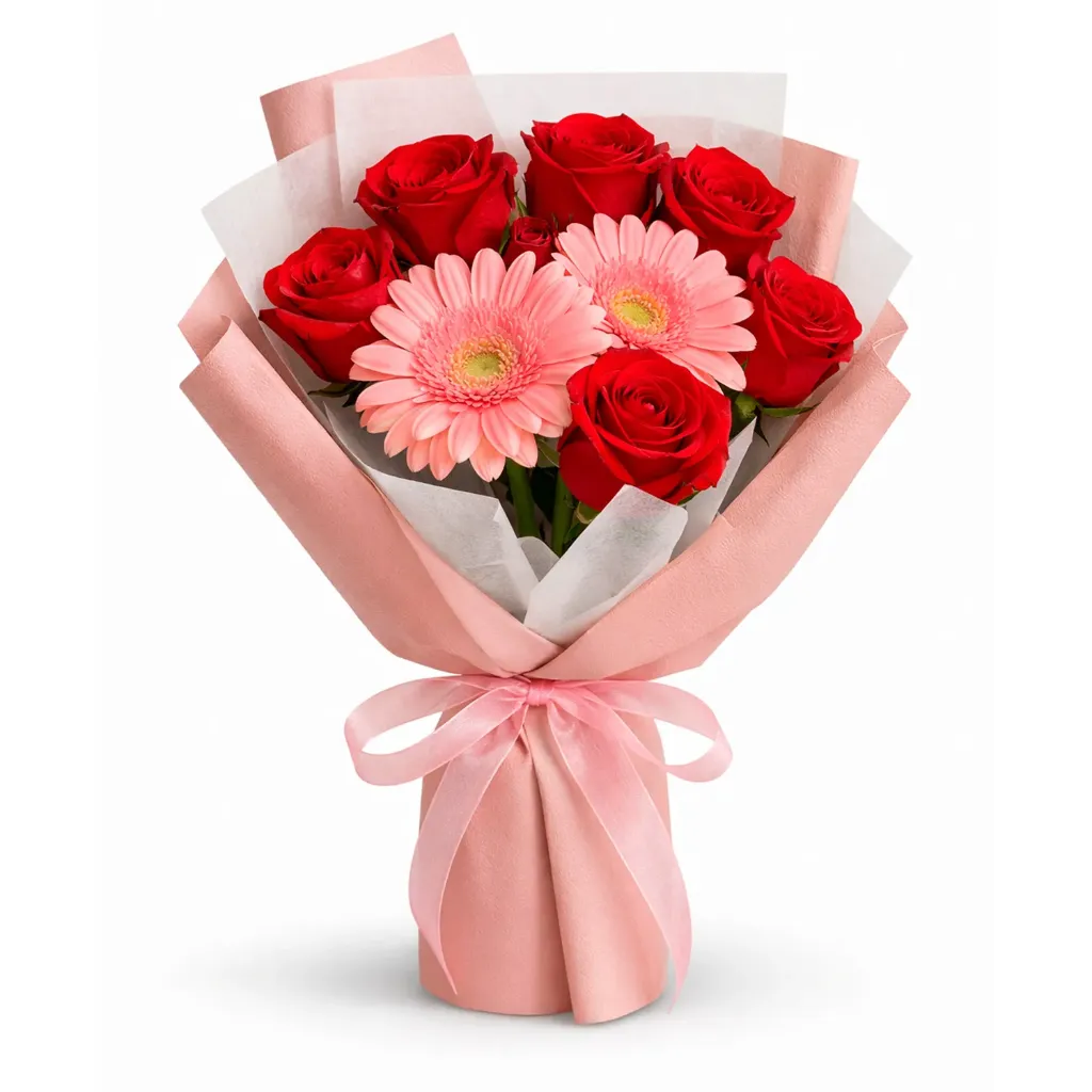 [260210_005] Arreglo floral, 2 gerberas, 6 rosa